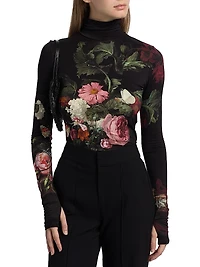 Delaina Floral Jersey Long-Sleeve Turtleneck