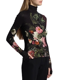 Delaina Floral Jersey Long-Sleeve Turtleneck