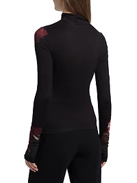 Delaina Floral Jersey Long-Sleeve Turtleneck