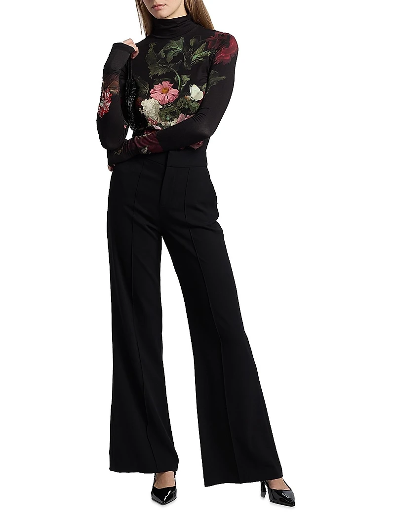 Delaina Floral Jersey Long-Sleeve Turtleneck