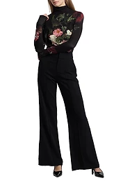 Delaina Floral Jersey Long-Sleeve Turtleneck