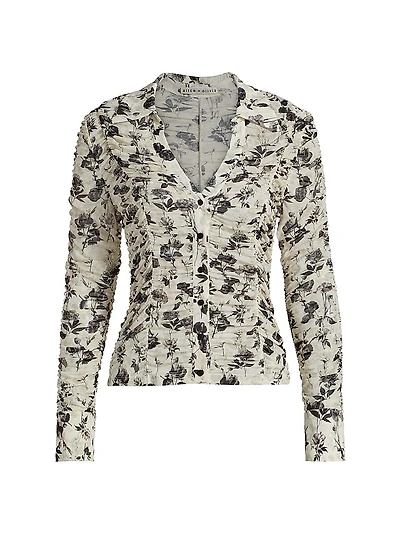 Portia Floral Fitted Mesh Button-Front Top