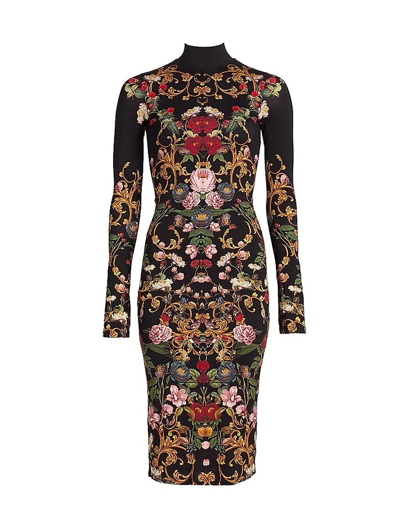 Delora Floral Turtleneck Midi-Dress