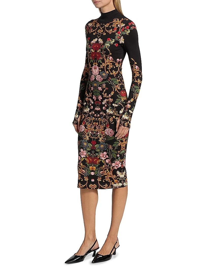 Delora Floral Turtleneck Midi-Dress