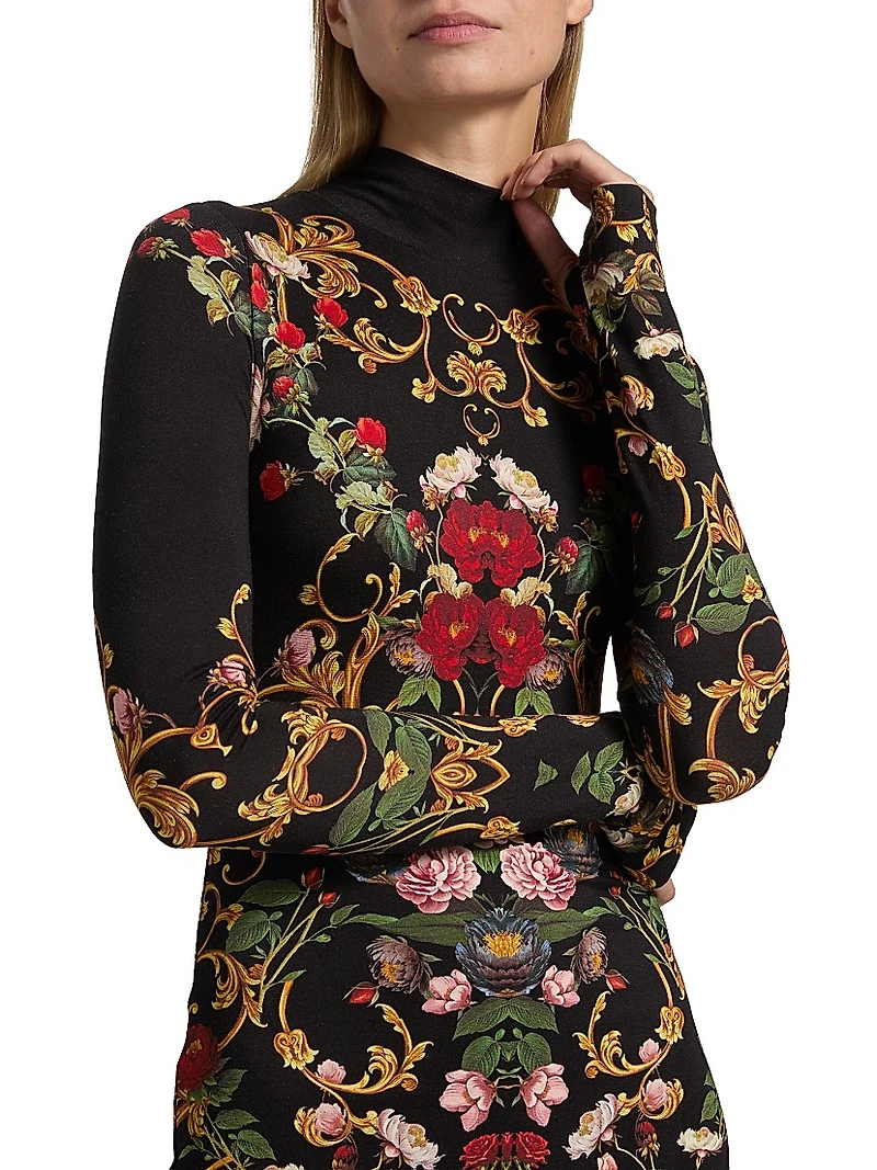 Delora Floral Turtleneck Midi-Dress