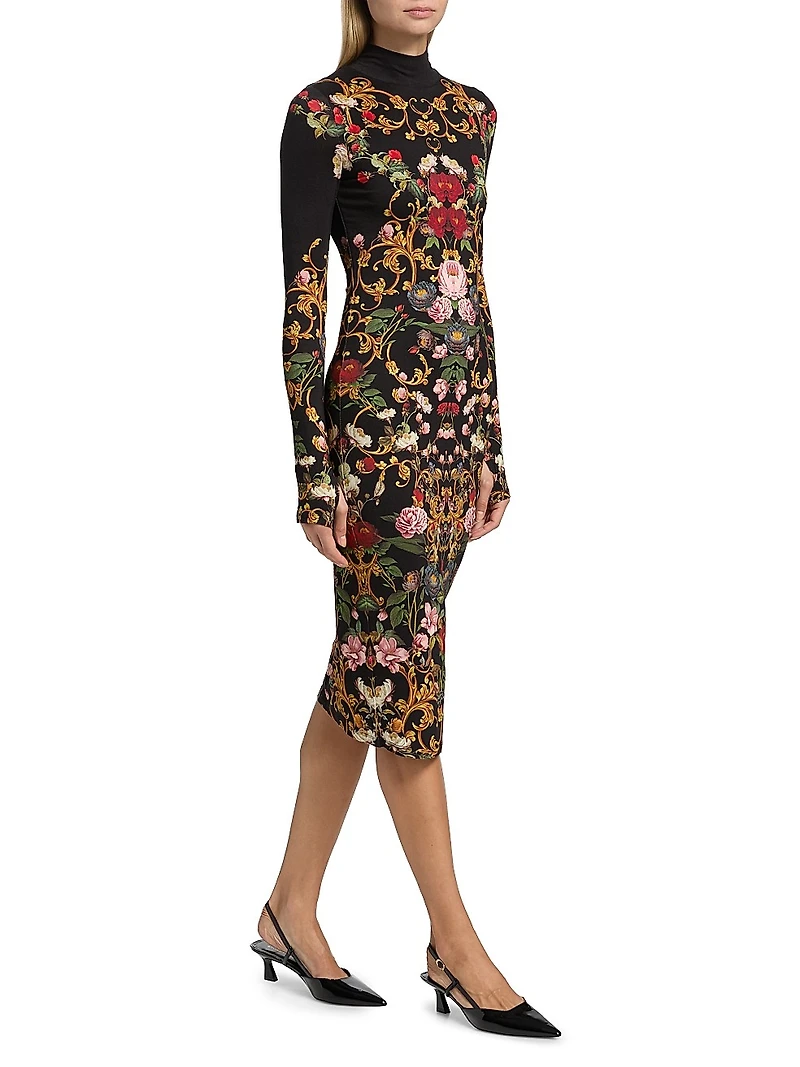 Delora Floral Turtleneck Midi-Dress