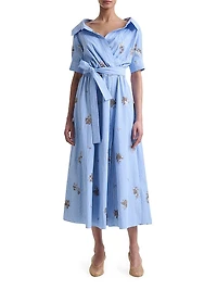 Lydia Embellished Floral Striped Shirtdress