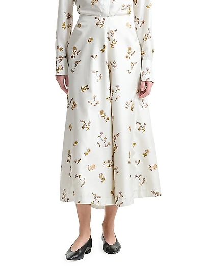 Varda Floral Silk Midi-Skirt
