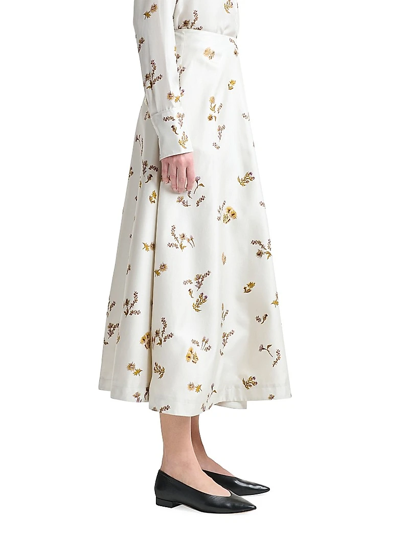 Varda Floral Silk Midi-Skirt