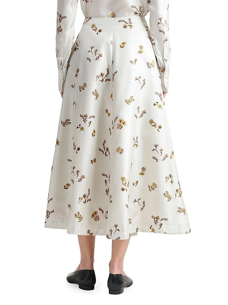 Varda Floral Silk Midi-Skirt