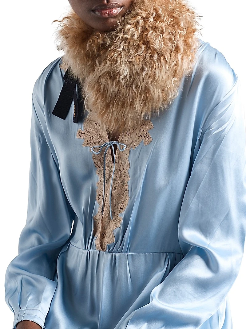 Long Sleeved Silk and Lace Dress