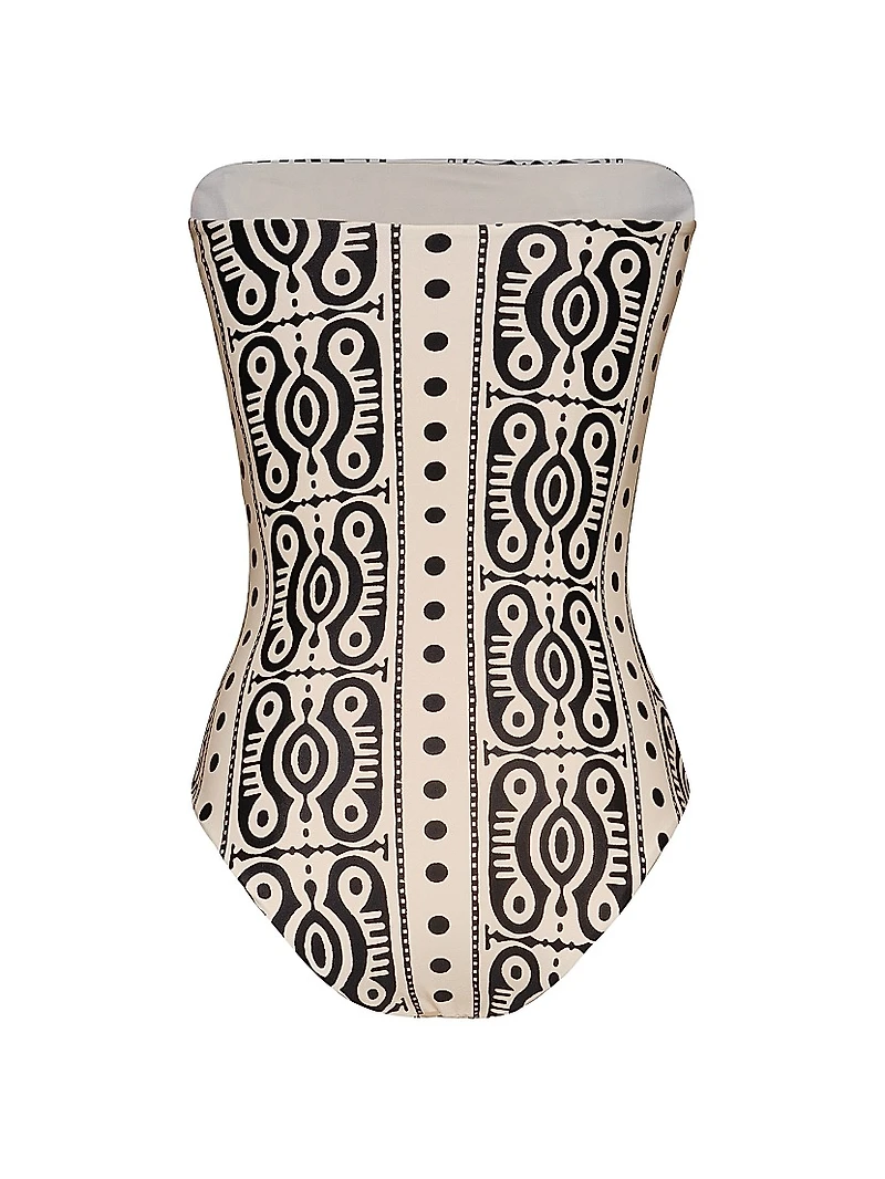 Sun Printed Strapless One-Piece Swimsuit