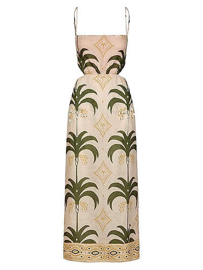 Tactile Winds Embellished Linen Midi-Dress