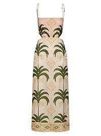 Tactile Winds Embellished Linen Midi-Dress
