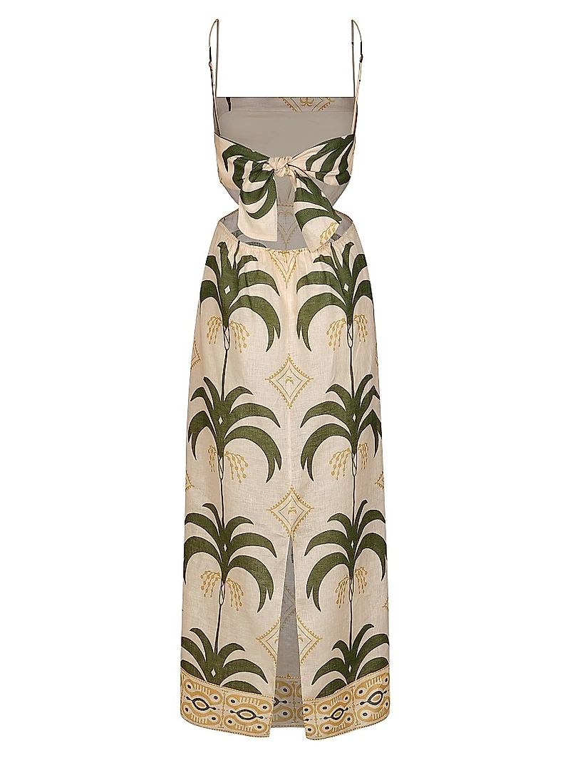 Tactile Winds Embellished Linen Midi-Dress