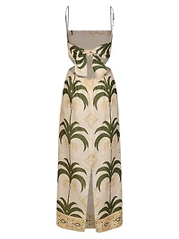 Tactile Winds Embellished Linen Midi-Dress