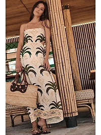 Tactile Winds Embellished Linen Midi-Dress