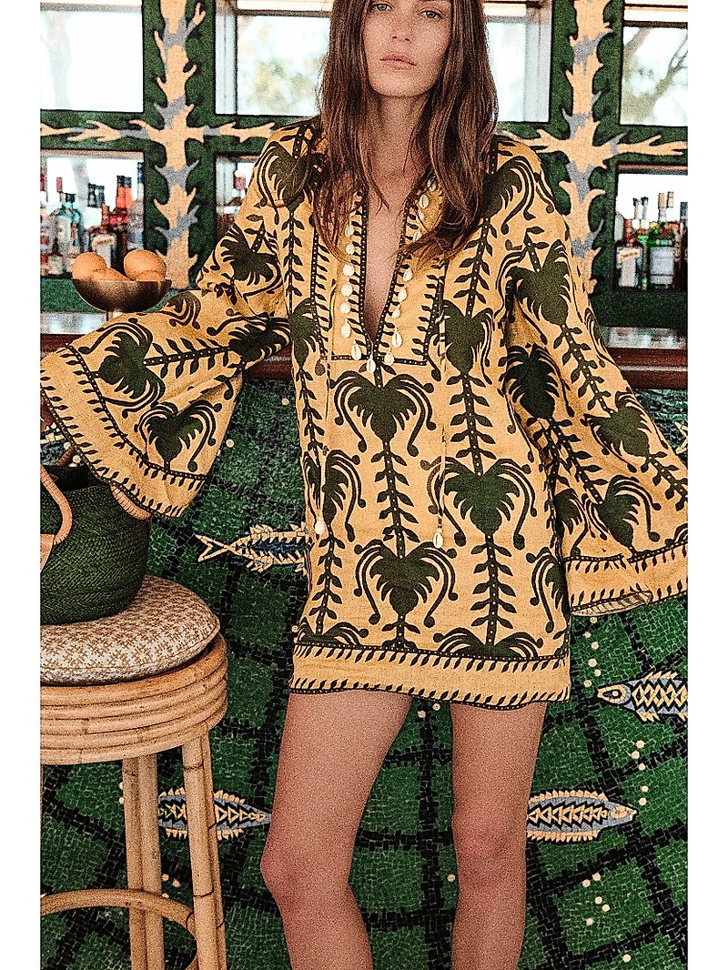 Wild Savannah Embellished Printed Tunic Minidress