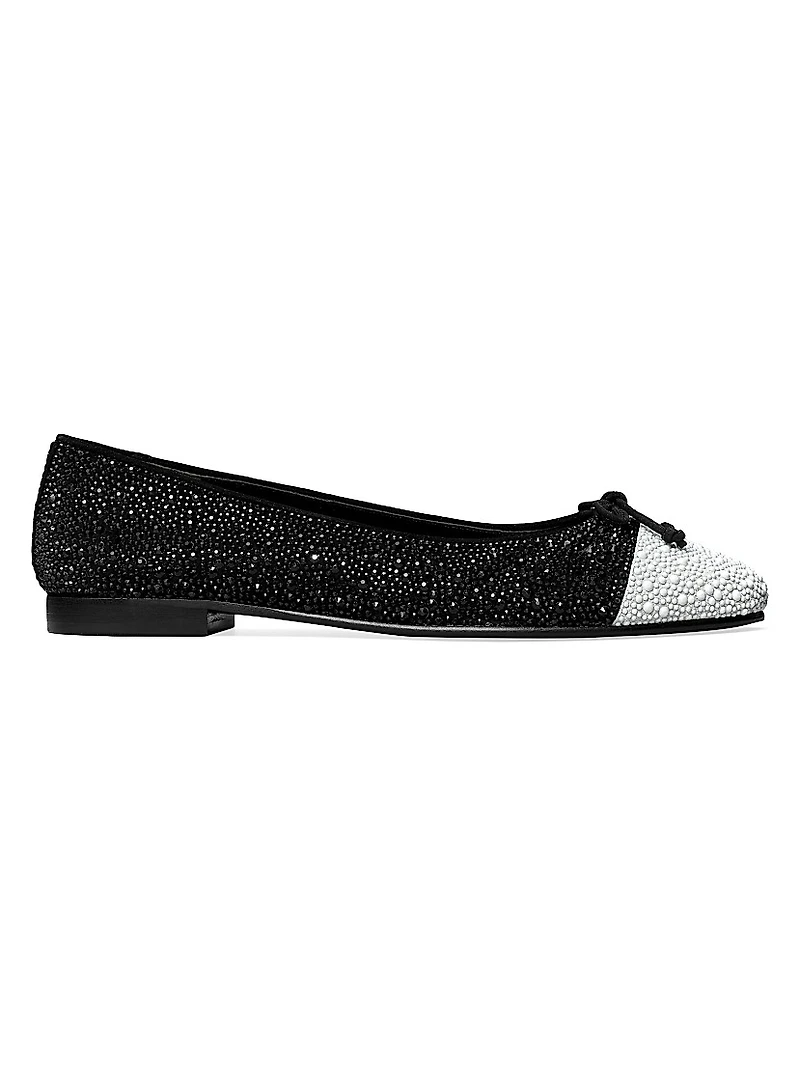 Cap-Toe Crystal Suede Ballet Flats