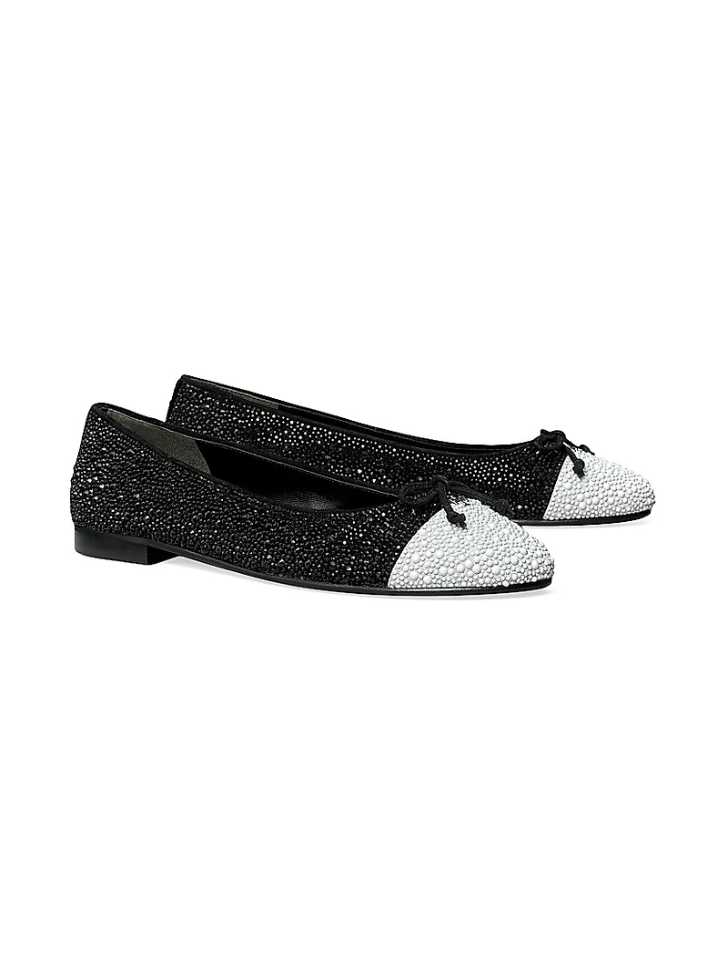 Cap-Toe Crystal Suede Ballet Flats