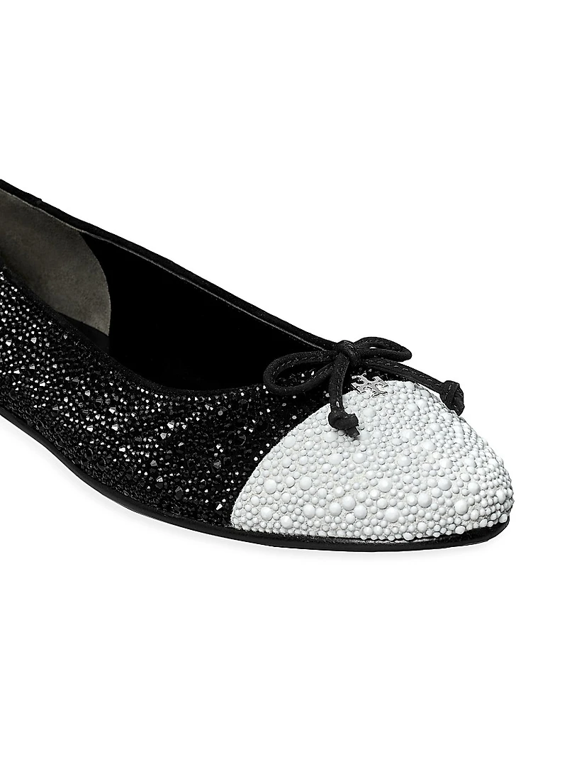 Cap-Toe Crystal Suede Ballet Flats