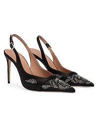Jazz 90MM Satin Crystal-Embellished Slingback Pumps