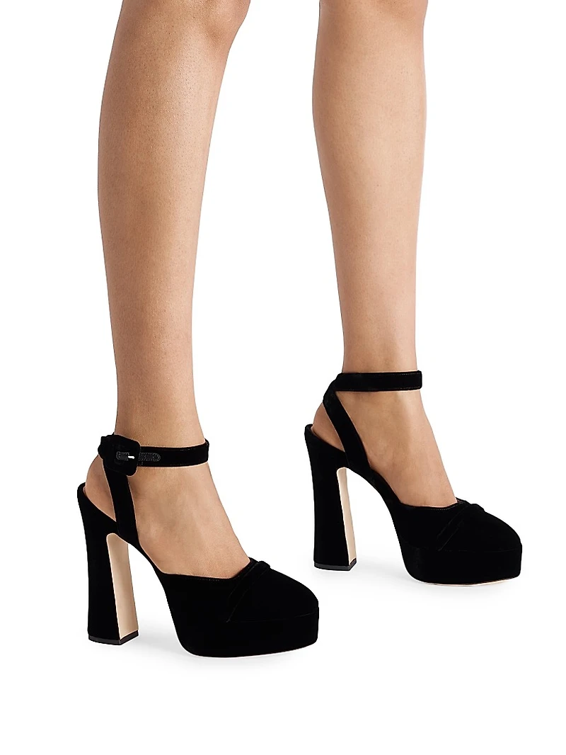 Mora Buckle 125MM Velvet Slingback Platforms