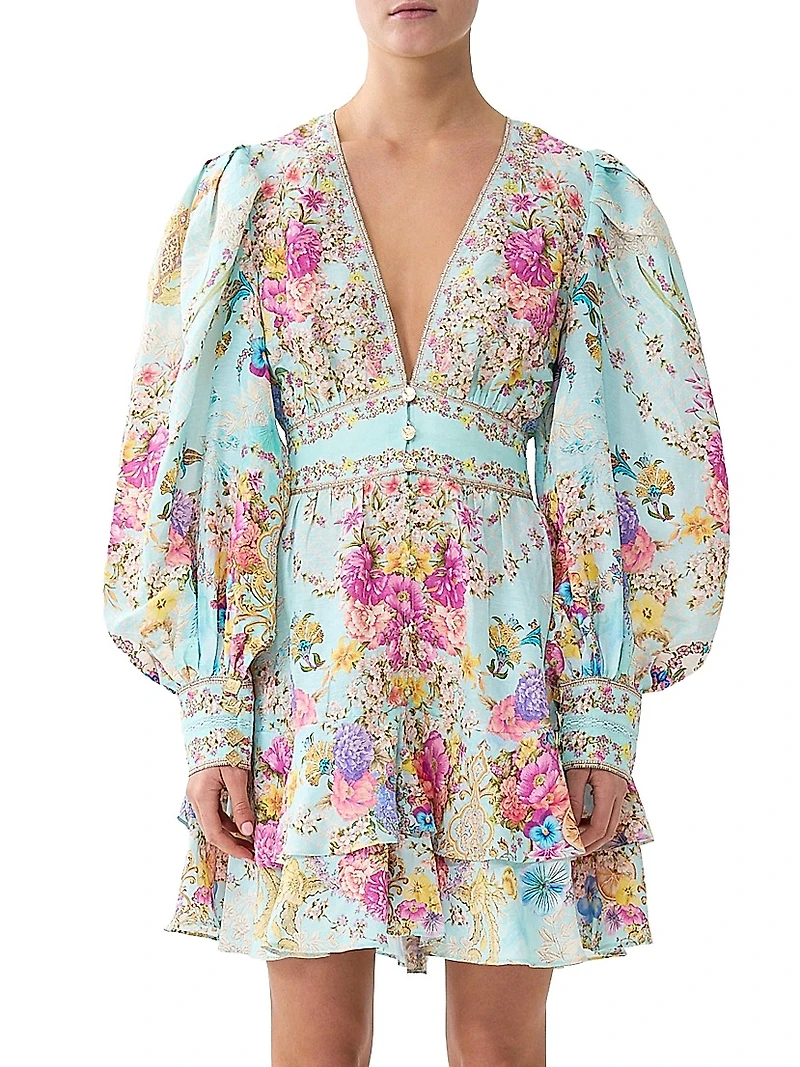 Floral Linen-Blend Minidress