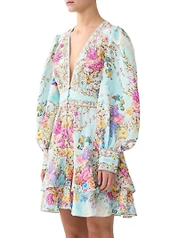 Floral Linen-Blend Minidress