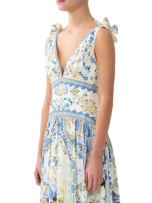 Lovaan Lorna Puff-Sleeve V-Neck Linen-Silk Maxi Dress | The Summit