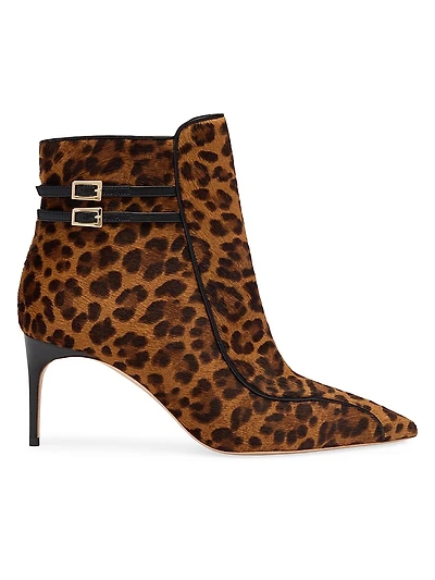 Giordana 70MM Leopard Print Calf Hair Ankle Boots