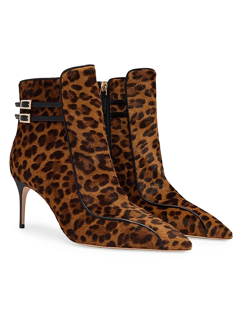 Giordana 70MM Leopard Print Calf Hair Ankle Boots