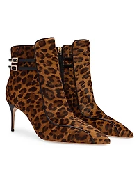 Giordana 70MM Leopard Print Calf Hair Ankle Boots