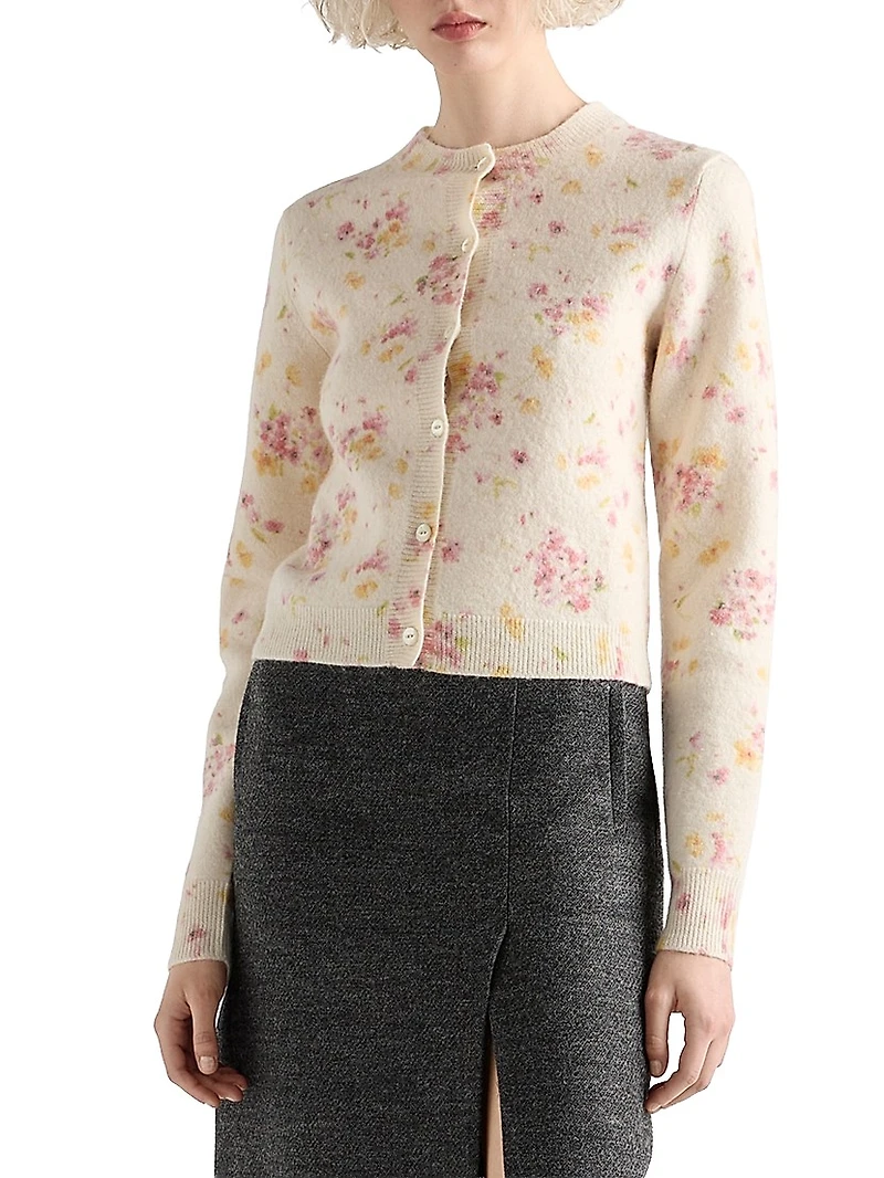 Floral Print Wool Cardigan