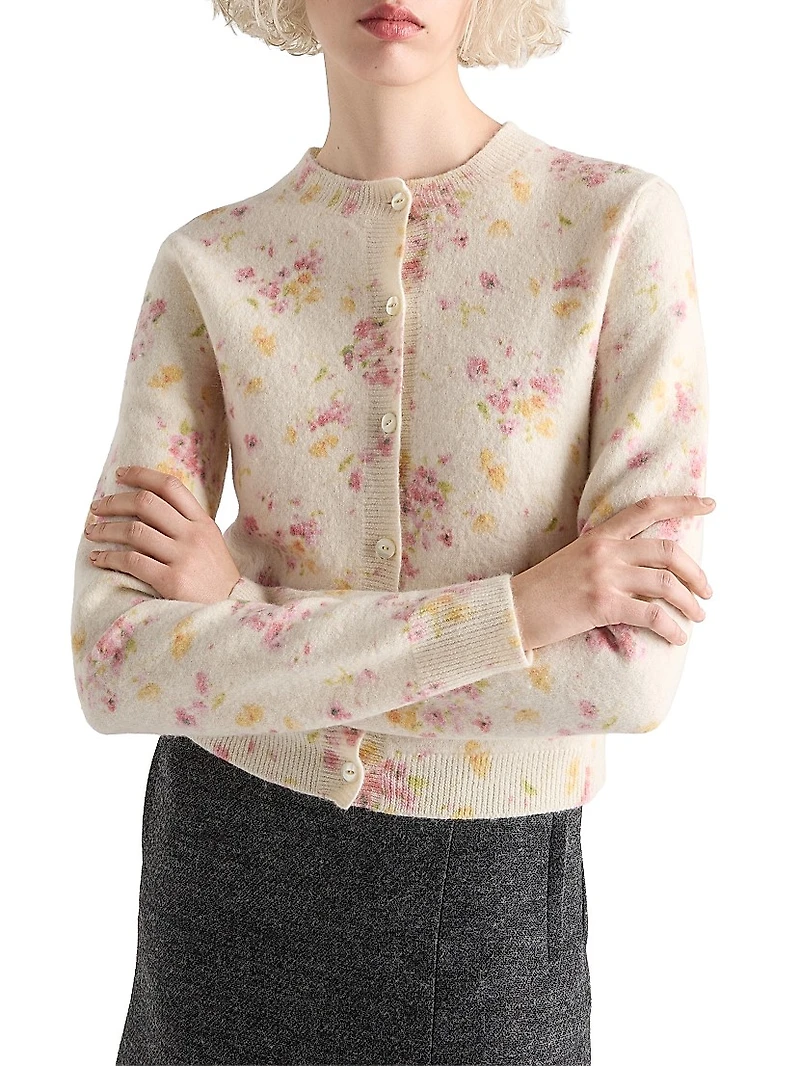 Floral Print Wool Cardigan