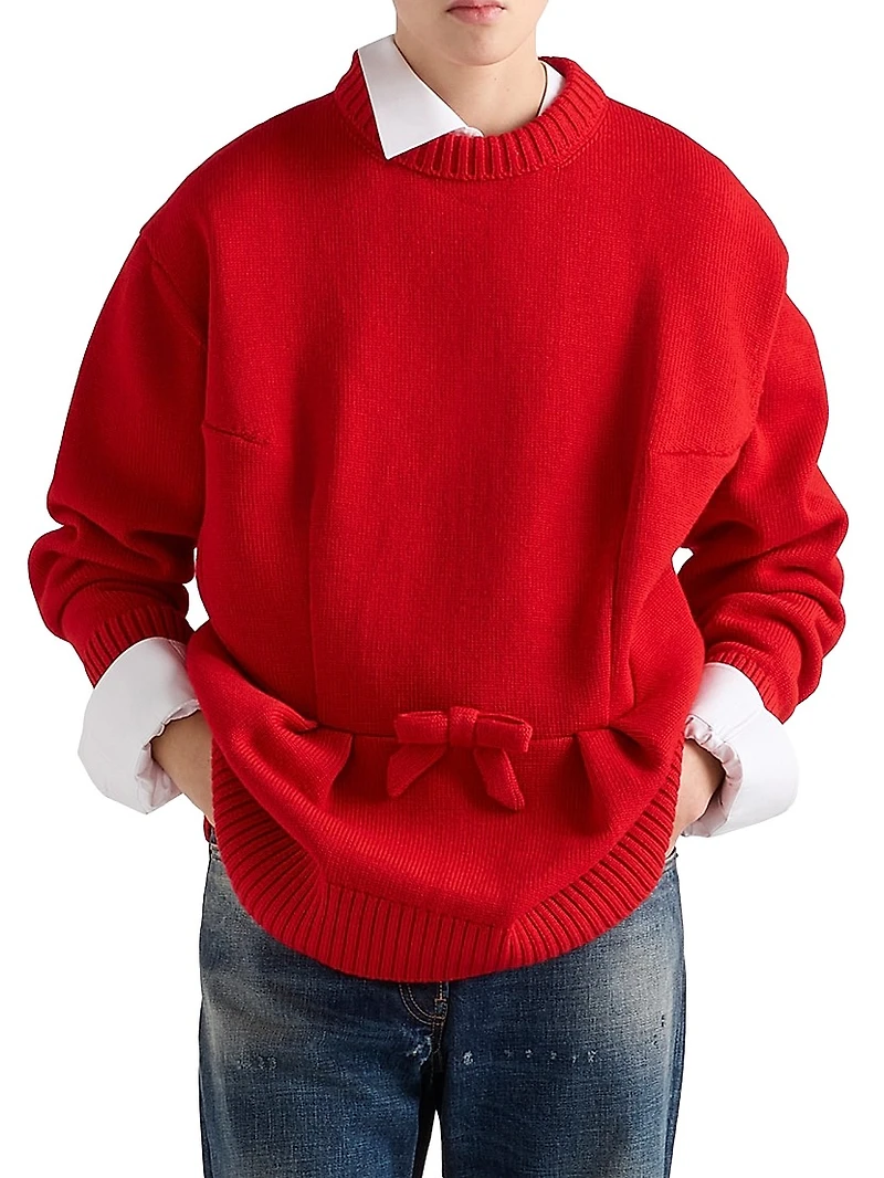 Wool Cardigan with Bow