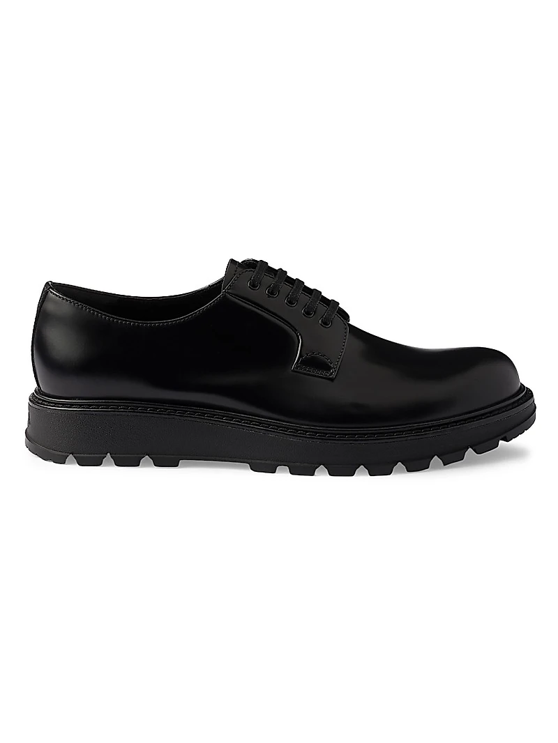Brushed Leather Lace-Up Dress Shoes