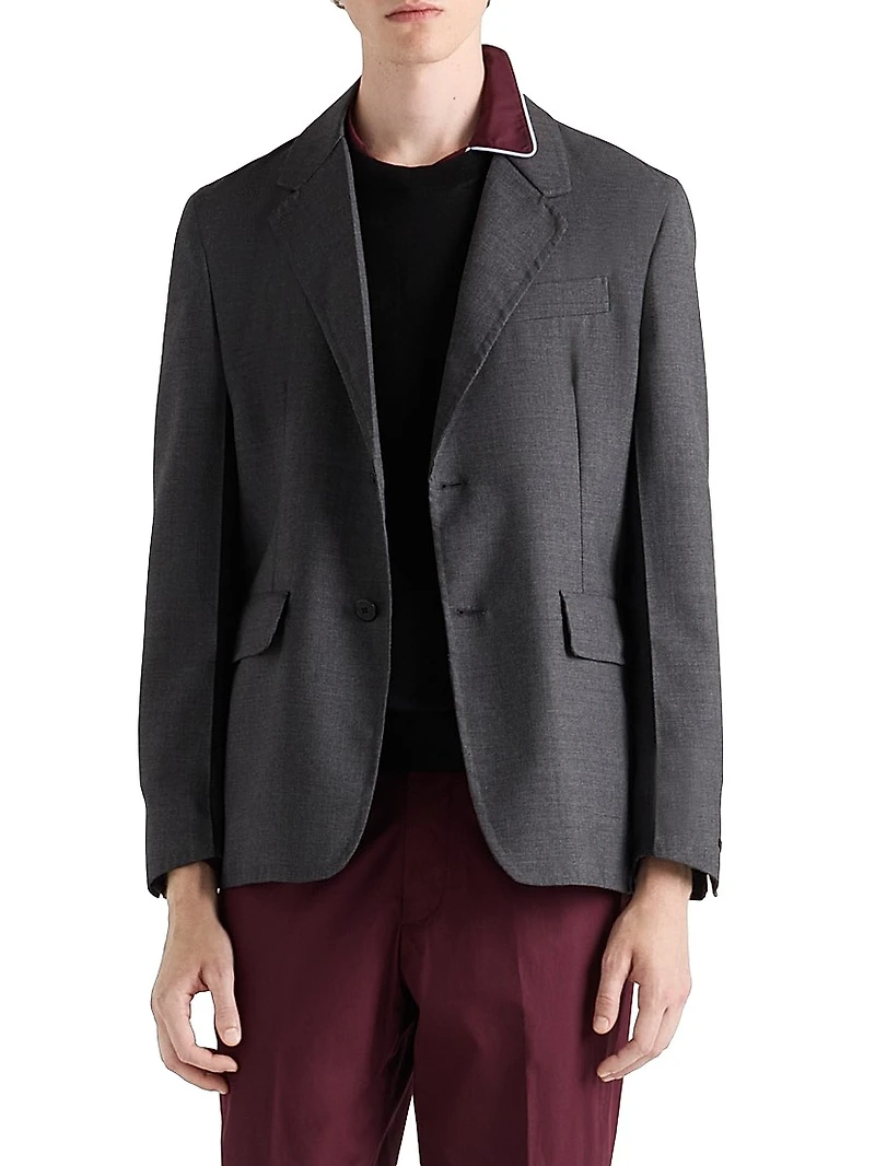 Single-Breasted Wool Blend Jacket