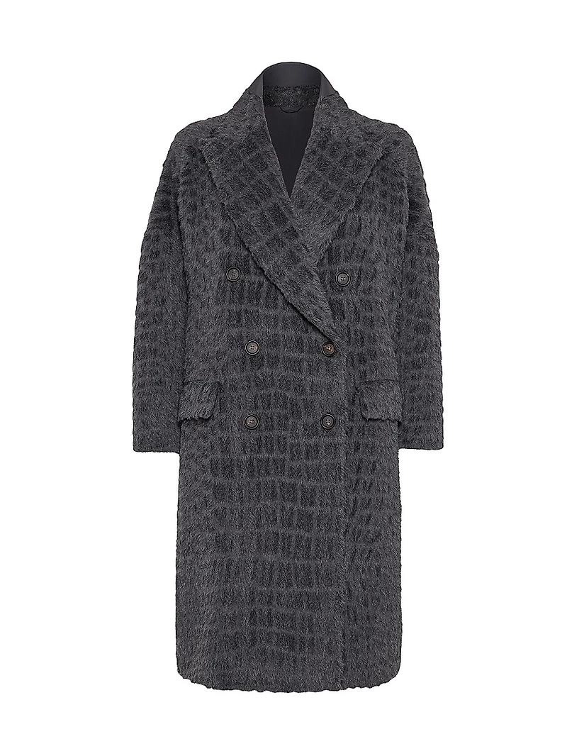 Virgin Wool and Alpaca Croc Jacquard Coat with Monili