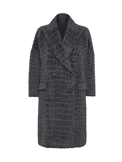 Virgin Wool and Alpaca Croc Jacquard Coat with Monili