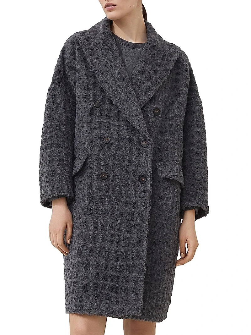 Virgin Wool and Alpaca Croc Jacquard Coat with Monili