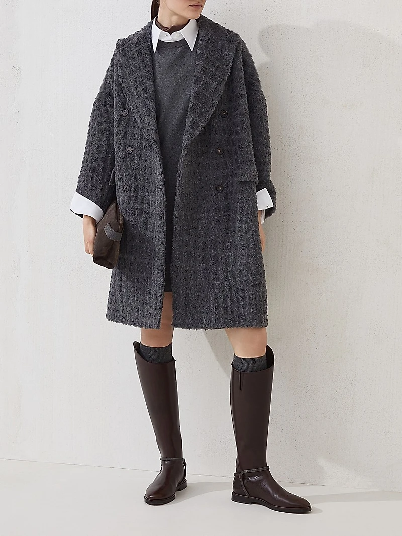 Virgin Wool and Alpaca Croc Jacquard Coat with Monili