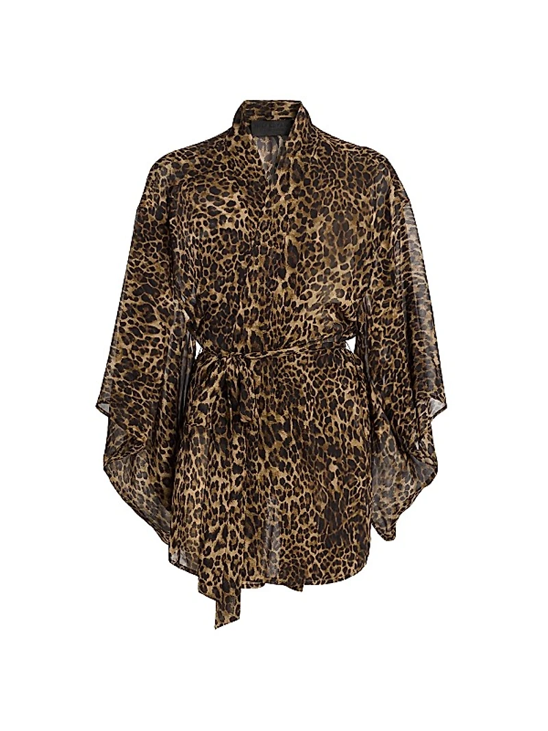 Kima Leopard-Print Silk Kimono-Style Cover-Up