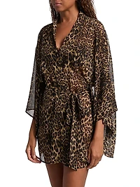 Kima Leopard-Print Silk Kimono-Style Cover-Up