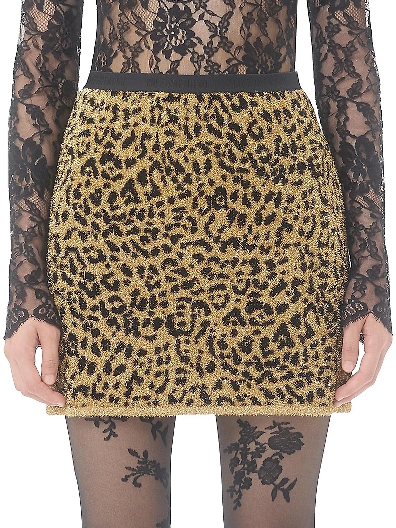 Jacquard Animal Print Lurex Knit Skirt
