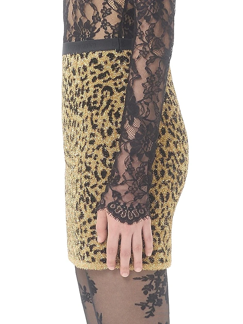 Jacquard Animal Print Lurex Knit Skirt