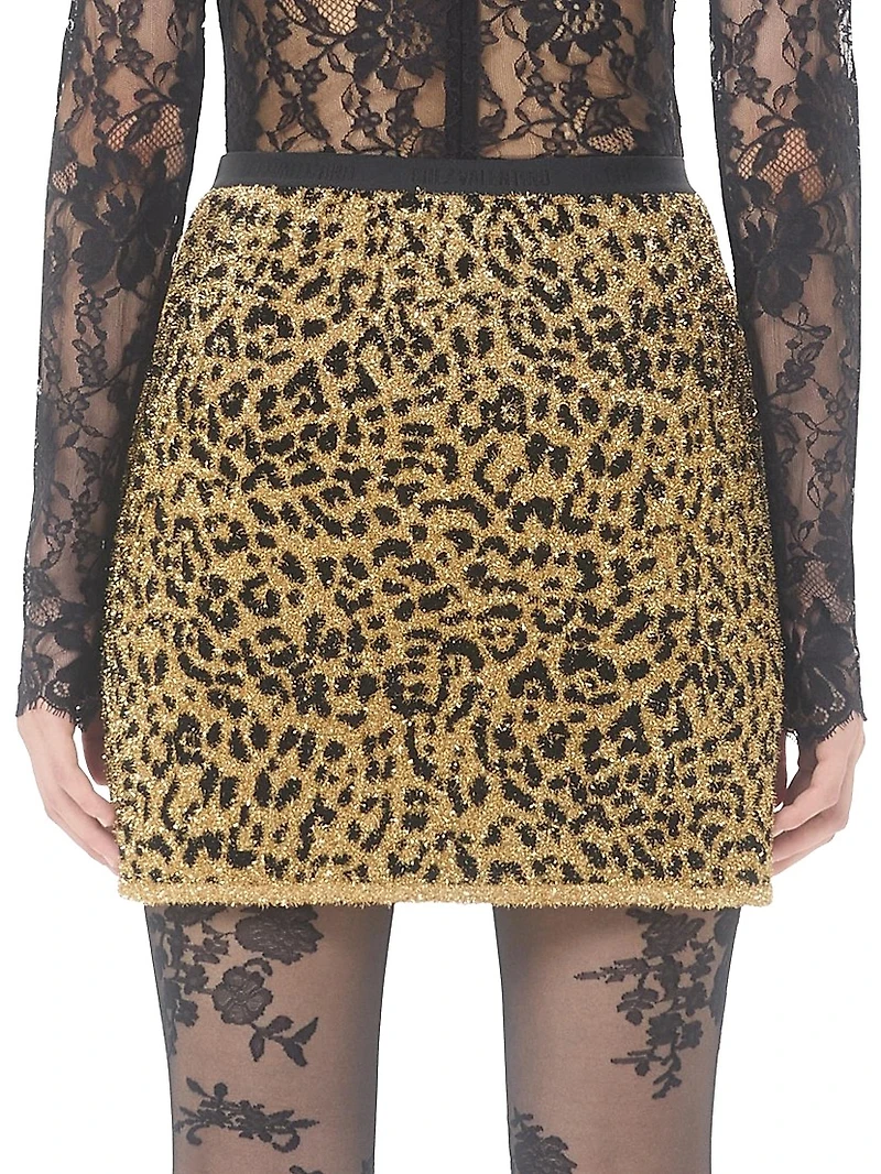 Jacquard Animal Print Lurex Knit Skirt