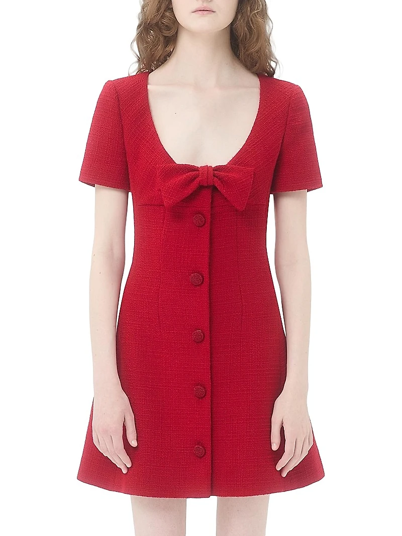 Short Dress Plain Wool Tweed
