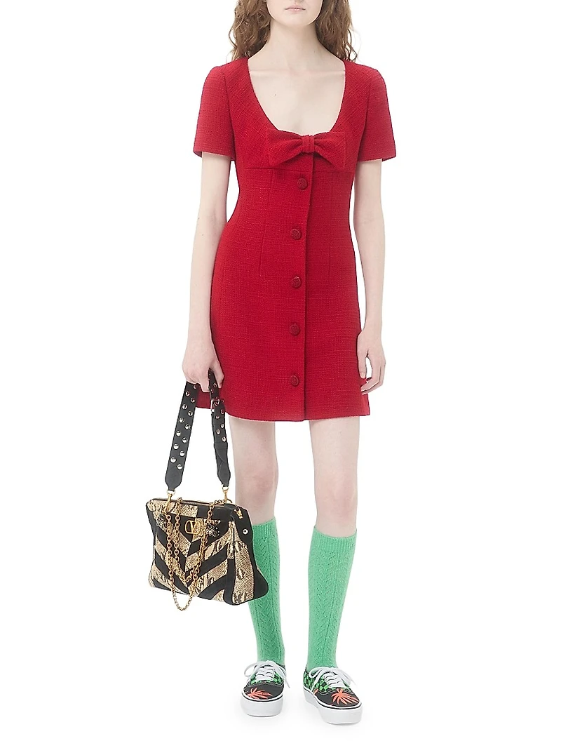 Short Dress Plain Wool Tweed