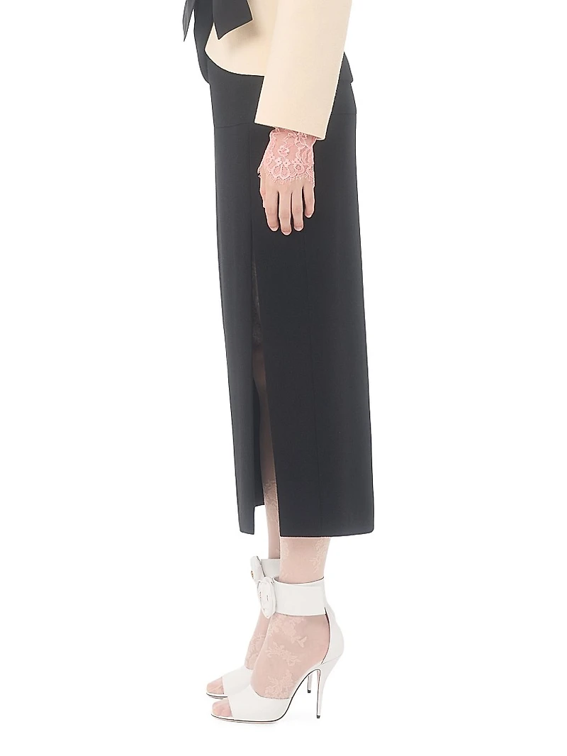 Wool Crepe Midi Skirt